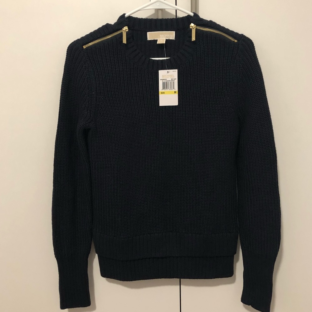 Michael Kors Cable Double Zip Sweater (Navy) M